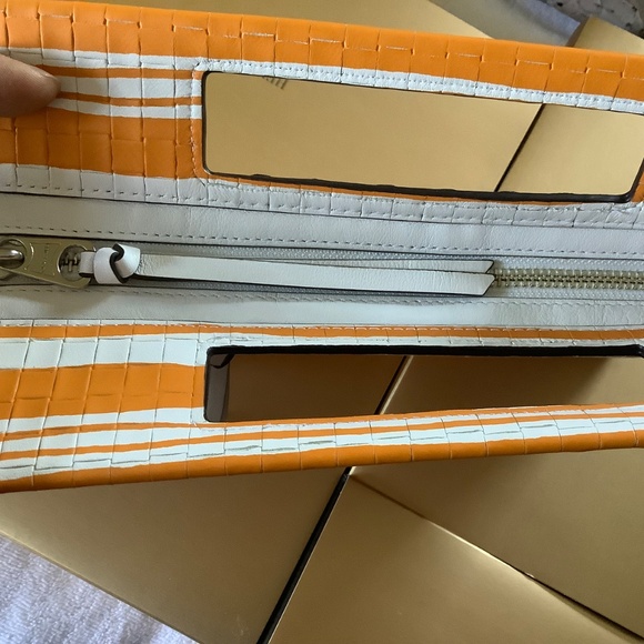 Coach Bleecker Embossed Woven Leather Pocket Clutch Bright Mandarin White NWOT - Picture 7 of 16